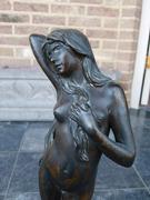 Art-nouveau style Sculpture of a naked lady by C. Maerlin in patinated bronze with foundry stamp and marble base, Germany 1900