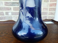 Art nouveau style Vase signed D'Argental in etched glass, France 1910