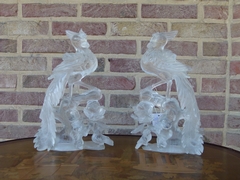 Asiatique style Pair sculptures of birds in rock crystal, China 1960