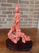 Asiatique style Sculpture of Quan Yin in coral, Asia 1930