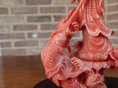 Asiatique style Sculpture of Quan Yin in coral, Asia 1930