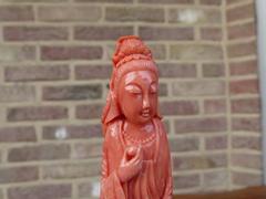 Asiatique style Sculpture of Quan Yin in coral, Asia 1930