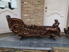 Barock style A sleigh transformed to a pair flower pots with dogs in carved wood, probably Germany 1770