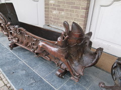 Barock style A sleigh transformed to a pair flower pots with dogs in carved wood, probably Germany 1770