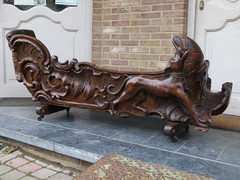 Barock style A sleigh transformed to a pair flower pots with dogs in carved wood, probably Germany 1770