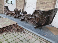 Barock style A sleigh transformed to a pair flower pots with dogs in carved wood, probably Germany 1770