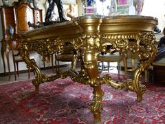 Barock style huge Gilded Italian table with marble top in gilded carved wood and marble, Italy 1860