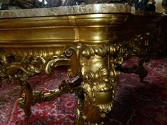 Barock style huge Gilded Italian table with marble top in gilded carved wood and marble, Italy 1860