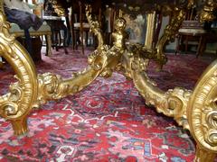 Barock style huge Gilded Italian table with marble top in gilded carved wood and marble, Italy 1860