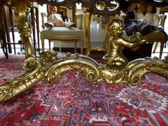 Barock style huge Gilded Italian table with marble top in gilded carved wood and marble, Italy 1860