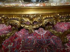 Barock style huge Gilded Italian table with marble top in gilded carved wood and marble, Italy 1860