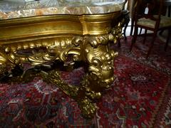 Barock style huge Gilded Italian table with marble top in gilded carved wood and marble, Italy 1860