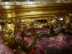 Barock style huge Gilded Italian table with marble top in gilded carved wood and marble, Italy 1860