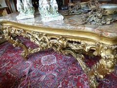 Barock style huge Gilded Italian table with marble top in gilded carved wood and marble, Italy 1860