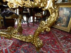 Barock style huge Gilded Italian table with marble top in gilded carved wood and marble, Italy 1860