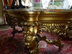 Barock style huge Gilded Italian table with marble top in gilded carved wood and marble, Italy 1860