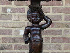 Barock style Nice carved pedestal with child in walnut, France 1880