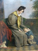 Barock style Painting of a mother with child in oil on canvas, France 1775