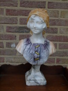 Bell epoque style Lady,s buste signed by Carli 1868-1930 in alabaster, Italy 1900