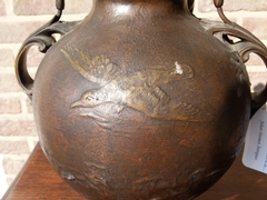 Belle epoque style bronze vase with putto,s on red marble base in patinated bronze, France 1890