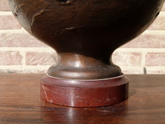 Belle epoque style bronze vase with putto,s on red marble base in patinated bronze, France 1890