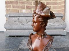 Belle epoque style Buste of a lady by Georges van der Straeten in patinated bronze, France 1890