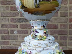 Belle epoque style Huge vase with romantic scenes in hand painted porcelain, Germany Turingen 1920