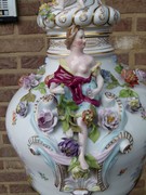 Belle epoque style Huge vase with romantic scenes in hand painted porcelain, Germany Turingen 1920