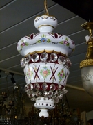 Belle epoque style Lamp  in opaline and crystal, Belgium 1900