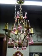 Belle epoque style Lamp whit rose opaline drops in gilded bronze,opaline and cristal, France 1925