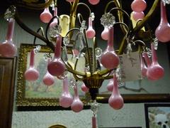 Belle epoque style Lamp whit rose opaline drops in gilded bronze,opaline and cristal, France 1925