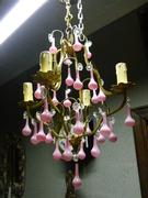 Belle epoque style Lamp whit rose opaline drops in gilded bronze,opaline and cristal, France 1925