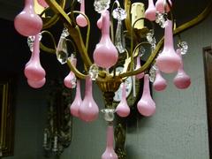 Belle epoque style Lamp whit rose opaline drops in gilded bronze,opaline and cristal, France 1925