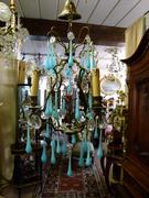 Belle epoque style Lamp with bleu opaline in gilded bronze frame and opaline glass drops, France 1920