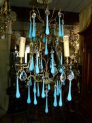 Belle epoque style Lamp with bleu opaline in gilded bronze frame and opaline glass drops, France 1920