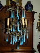 Belle epoque style Lamp with bleu opaline in gilded bronze frame and opaline glass drops, France 1920