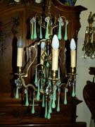 Belle epoque style Lamp with opaline in gilded bronze frame and opaline glass drops, France 1920