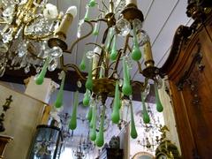 Belle epoque style Lamp with opaline in gilded bronze frame and opaline glass drops, France 1920