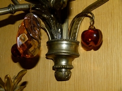 Belle epoque style Pair wall sconces  in silver plated bronze,alabaster and crystal fruits, Belgium 1900