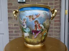 Belle epoque style Cachepot with romantic scene in porcelain, France,Paris 1880