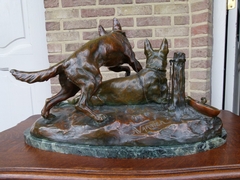 Belle epoque style Sculpture by R.Varnier of two dogg's 