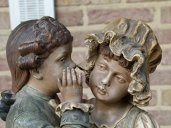 Belle epoque style Sculpture of young pair by Goldschneider in terracotta and wood, Austria,Vienna 1920