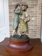 Belle epoque style Sculpture of young pair by Goldschneider in terracotta and wood, Austria,Vienna 1920