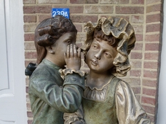 Belle epoque style Sculpture of young pair by Goldschneider in terracotta and wood, Austria,Vienna 1920