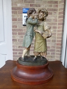 Belle epoque style Sculpture of young pair by Goldschneider in terracotta and wood, Austria,Vienna 1920