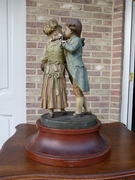 Belle epoque style Sculpture of young pair by Goldschneider in terracotta and wood, Austria,Vienna 1920