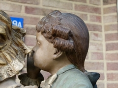 Belle epoque style Sculpture of young pair by Goldschneider in terracotta and wood, Austria,Vienna 1920