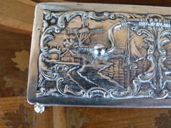 Belle epoque style Silver box with Dutch scenes and 3 stamps in solid silver, The Netherlands,Schoonhoven 1906-1924