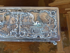 Belle epoque style Silver box with Dutch scenes and 3 stamps in solid silver, The Netherlands,Schoonhoven 1906-1924