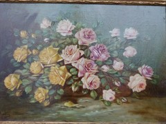 Belle epque style Painting of flowers in oil on canvas, Belgium 1900